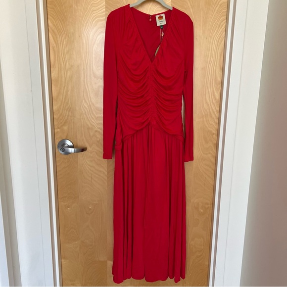 NWOT Farm Rio V Neckline Ruched Red Maxi Dress Long Sleeves Size XL - Picture 4 of 8